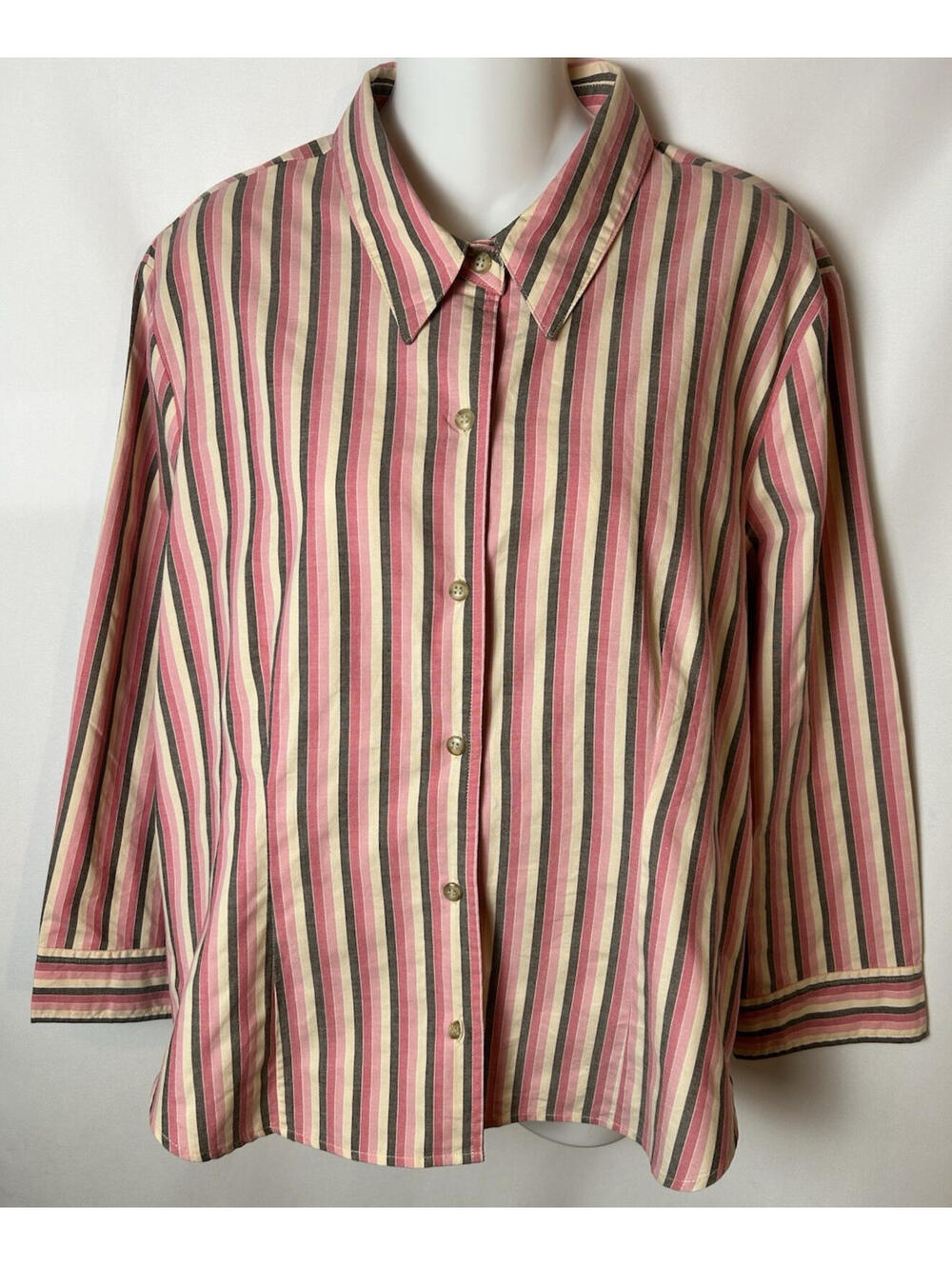 Villager a Liz Claiborne Co. 3/4 Sleeve Striped Button-up Blouse   Size  XL
